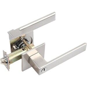 Square Entrance Lever Exterior Door Lock Set Reversible Heavy Duty Silver